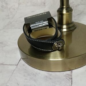 Denver Hayes Black Faux Leather Bracelet with Silver Turn Lock Clasp